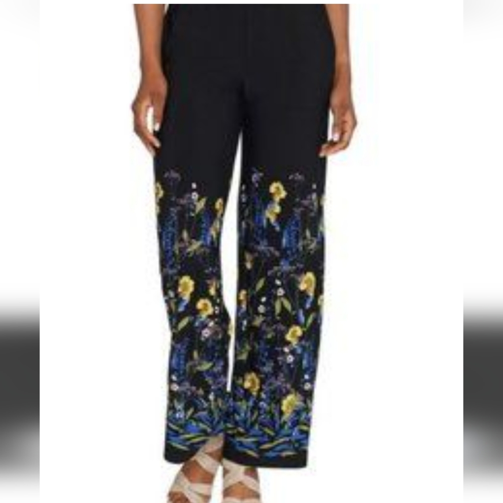 Susan Graver Liquid Knit Pull on Floral wide leg pants size large